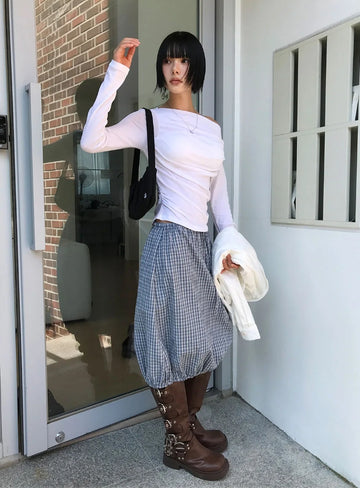 SHIRRING OFF-SHOULDER TEE